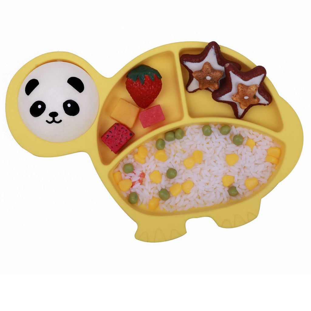 NICINGU Baby plates with Suction,Silicone Suction Plates for Baby Toddler Kids BPA Free Microwave Dishwasher Safe -Plate yellow tortoise sets