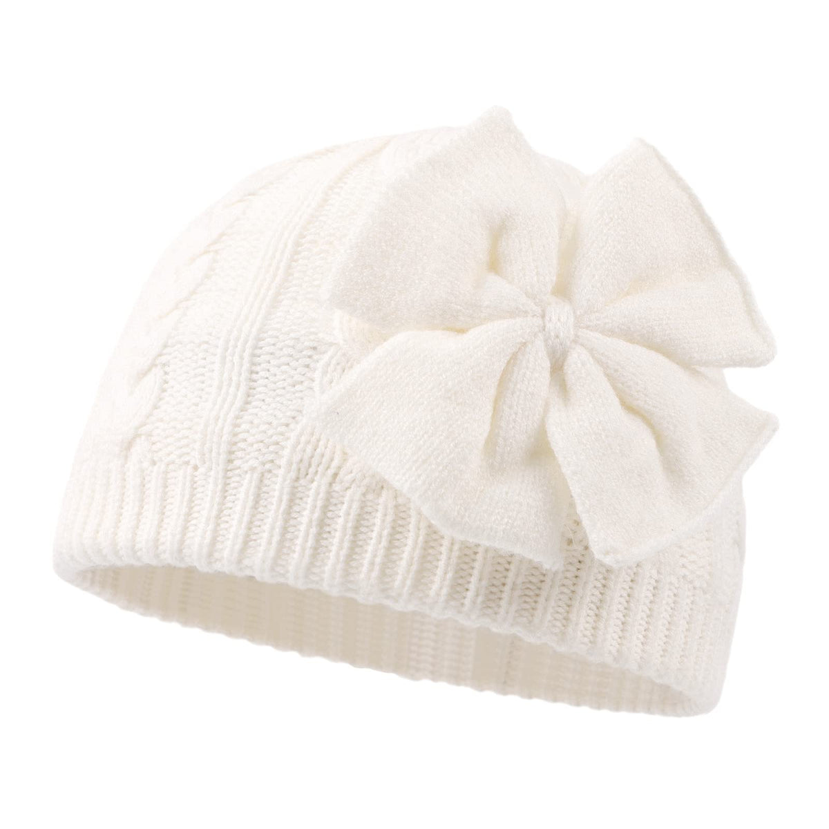 JANGANNSA Winter Warm Knitted Baby Hat for Girls Cotton Lined Infant Toddler Hat Autumn Cute Bow Classic Girls Beanie 0-6Y (Black+Gray+Caramel,S)