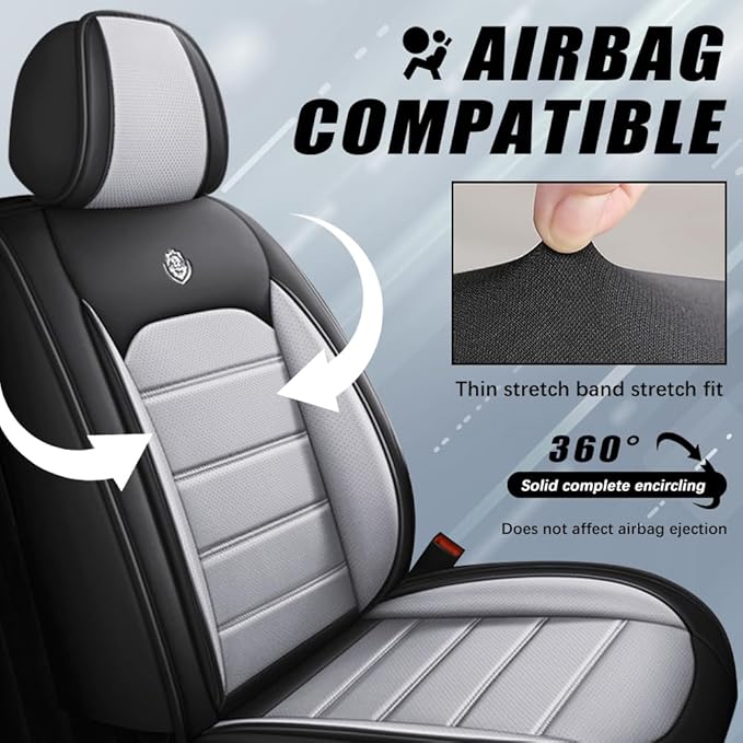 Leather Seat Cover for Ford Edge 2010-2026,Waterproof Soft Seat Covers,Interior Accessories Seat Covers Cushion Vehicle Protector Airbag Compatible(Black&Gray,Full Set)