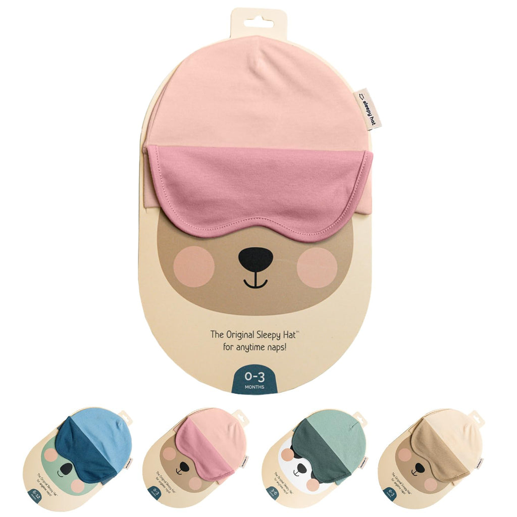 Sleepy Hat The Original Baby Sleep Mask & Soft Eye Shade – Newborn Hat, Sun Hat & Beanie for Travel, Home Pink – 6-12M