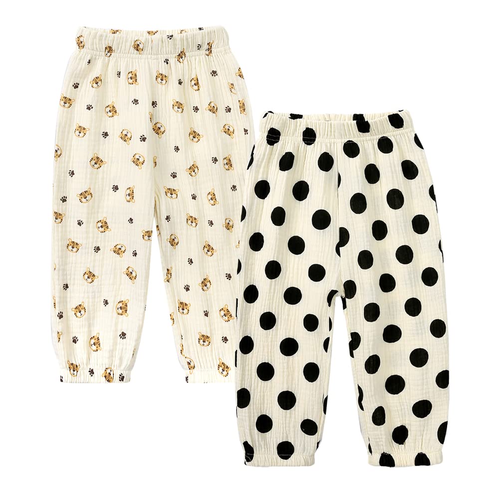 MYGBCPJS Boys Girls 3 Pack Cotton Linen Long Bloomers Graphic Printed Trousers Ankle Length Kids Thin Elastic Waist Pants
