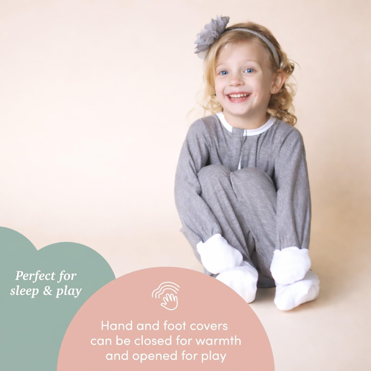 SleepingBaby Flying Squirrel Toddler Pajamas - Zip Sleepwear with Fold-Over Mittens & Foot Cuffs, Soft Stretch Fabric, Heather Grey, 12-24 Months