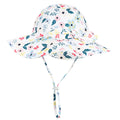 Baby Girl Sun Hat with UPF 50+ Outdoor Adjustable Beach Hat with Wide Brim Bucket Hats (6-12 Months, Pink-Blue Printing)