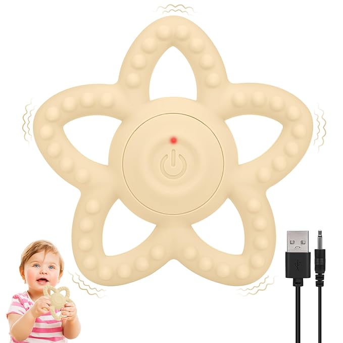 Vibrating Sensory Chew Toy, Teether Teething Toys for Baby 6-18 Months, Sensory Toys for Kids with Autism&Toddler Travel Essential - 3X Vibration Settings, Gifts for Boys Girls