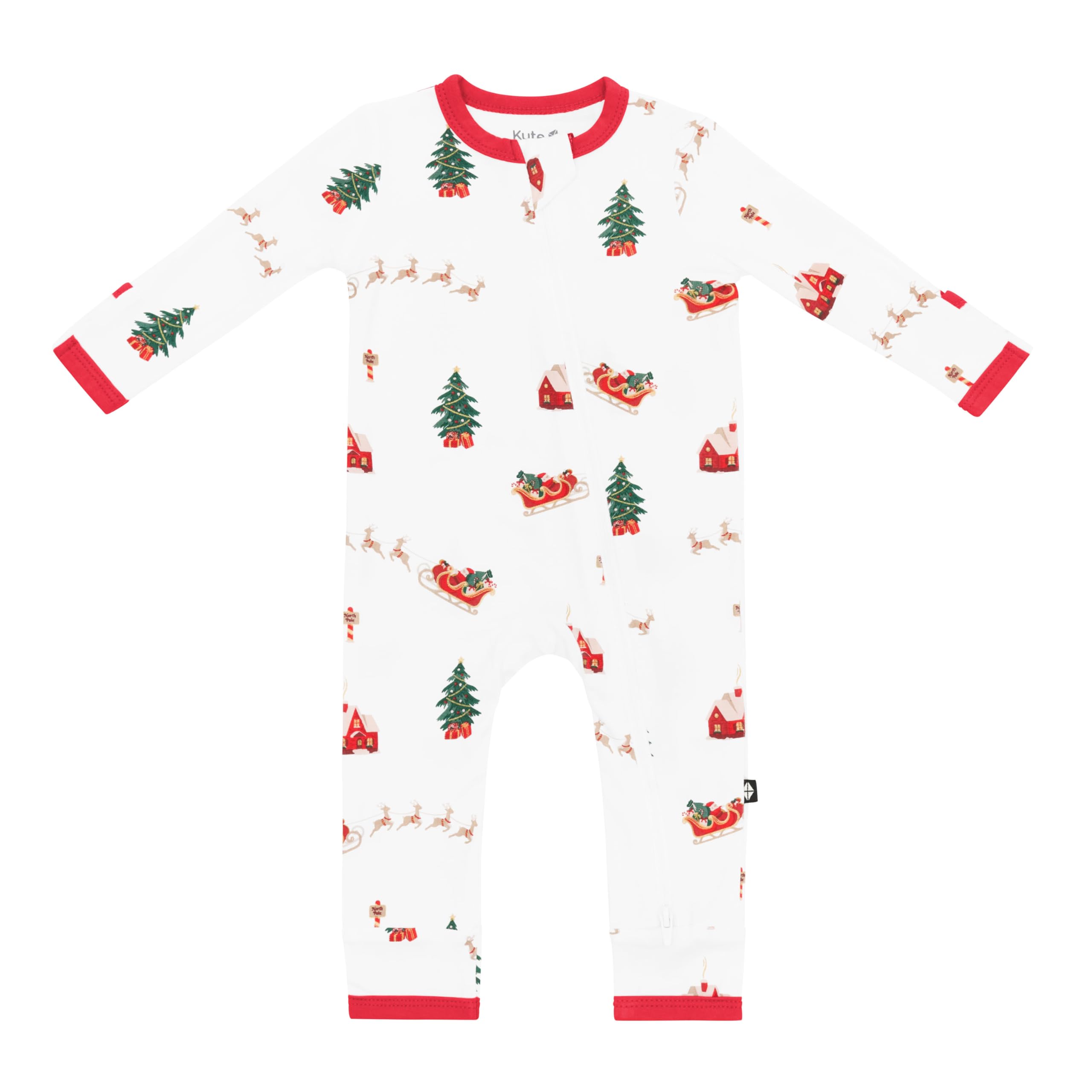 KYTE BABY Soft Bamboo Rayon Rompers, Zipper Closure, (Santa Sleigh, 2T)