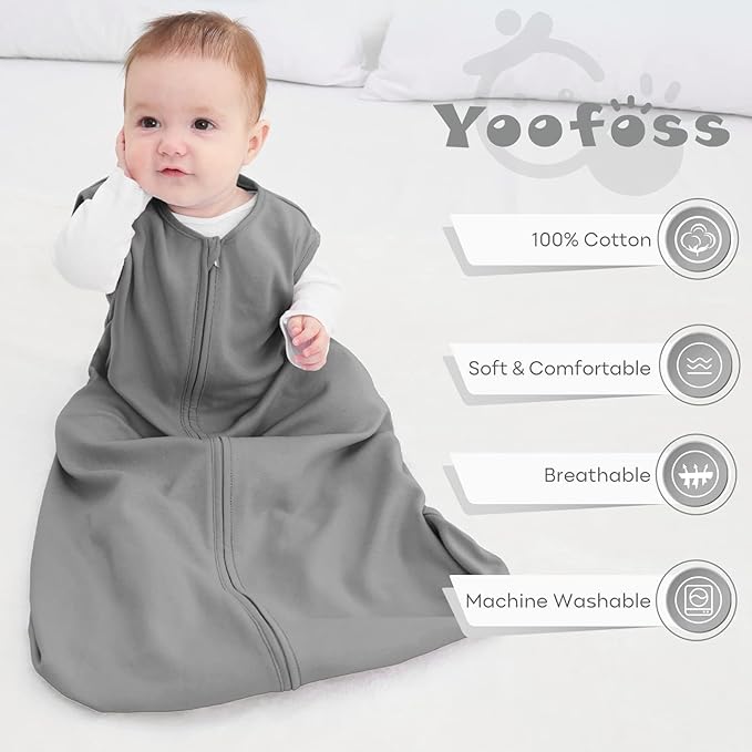 Yoofoss Baby Sleep Sack 0-6 Months 0.5 Tog Wearable Blanket for Baby, 3 Pack 100% Cotton Infant Toddler Sleeping Sack 2-Way Zipper Lightweight Sleep Sack