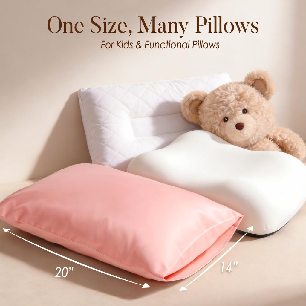 Soft Organic Cotton Toddler Pillowcases 14 X 20 Inches, Fit 13 X 18, 14 X 19 Pillows, Smooth Pearl Cotton Baby Pillowcases with Envelope Closure, Pink and Ivory, Set of 2