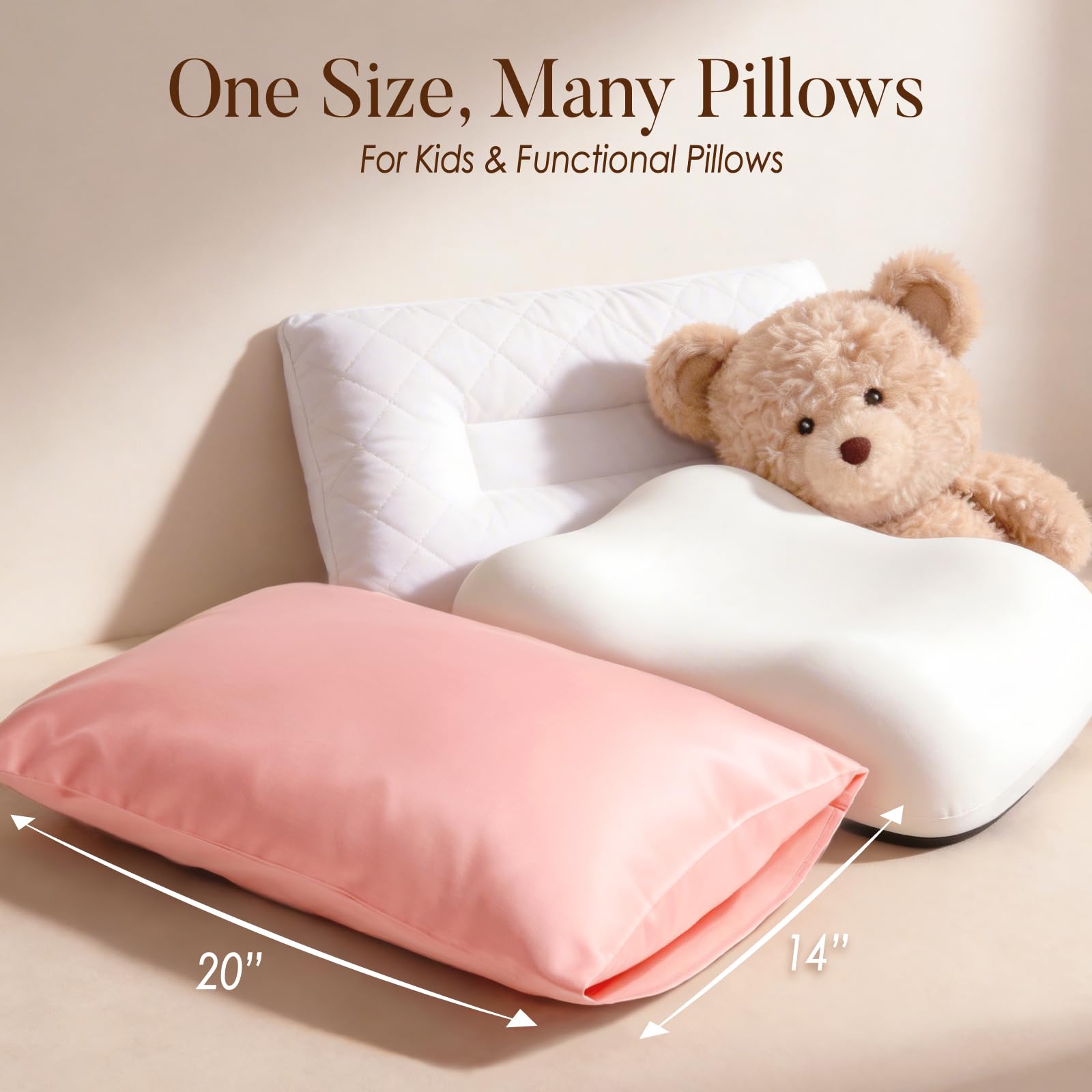 Soft Organic Cotton Toddler Pillowcases 14 X 20 Inches, Fit 13 X 18, 14 X 19 Pillows, Smooth Pearl Cotton Baby Pillowcases with Envelope Closure, Pink and Ivory, Set of 2