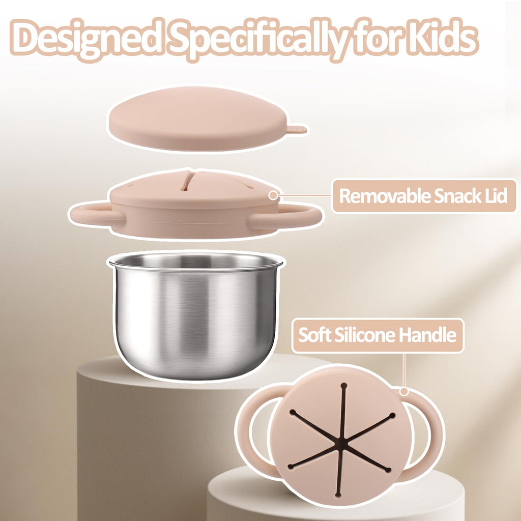 BUSOHA 2 Pack 9 oz Spill Proof Stainless Steel Toddler Snack Cups