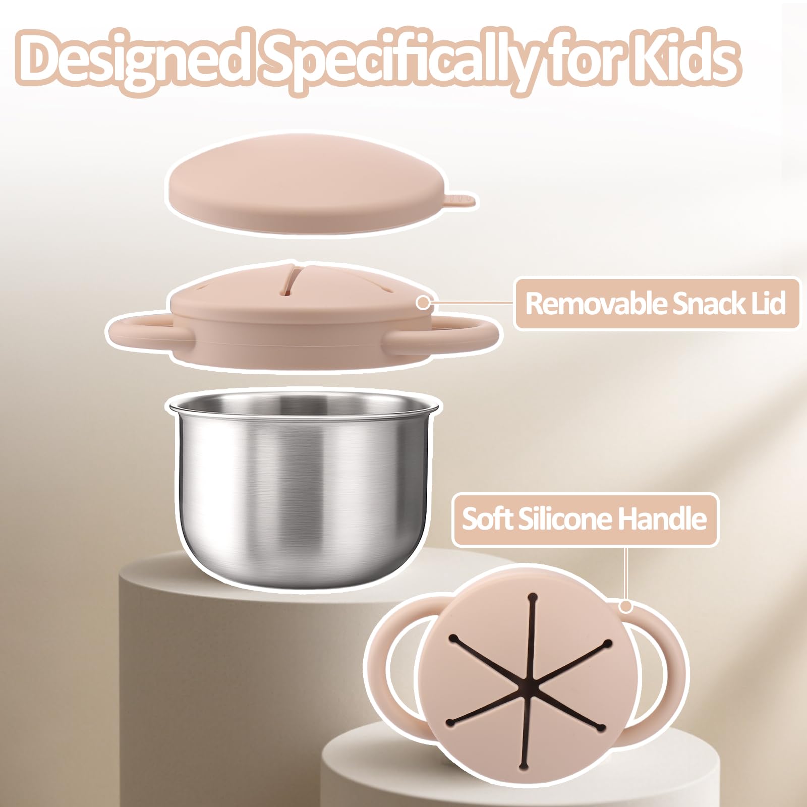 BUSOHA 2 Pack 9 oz Spill Proof Stainless Steel Toddler Snack Cups