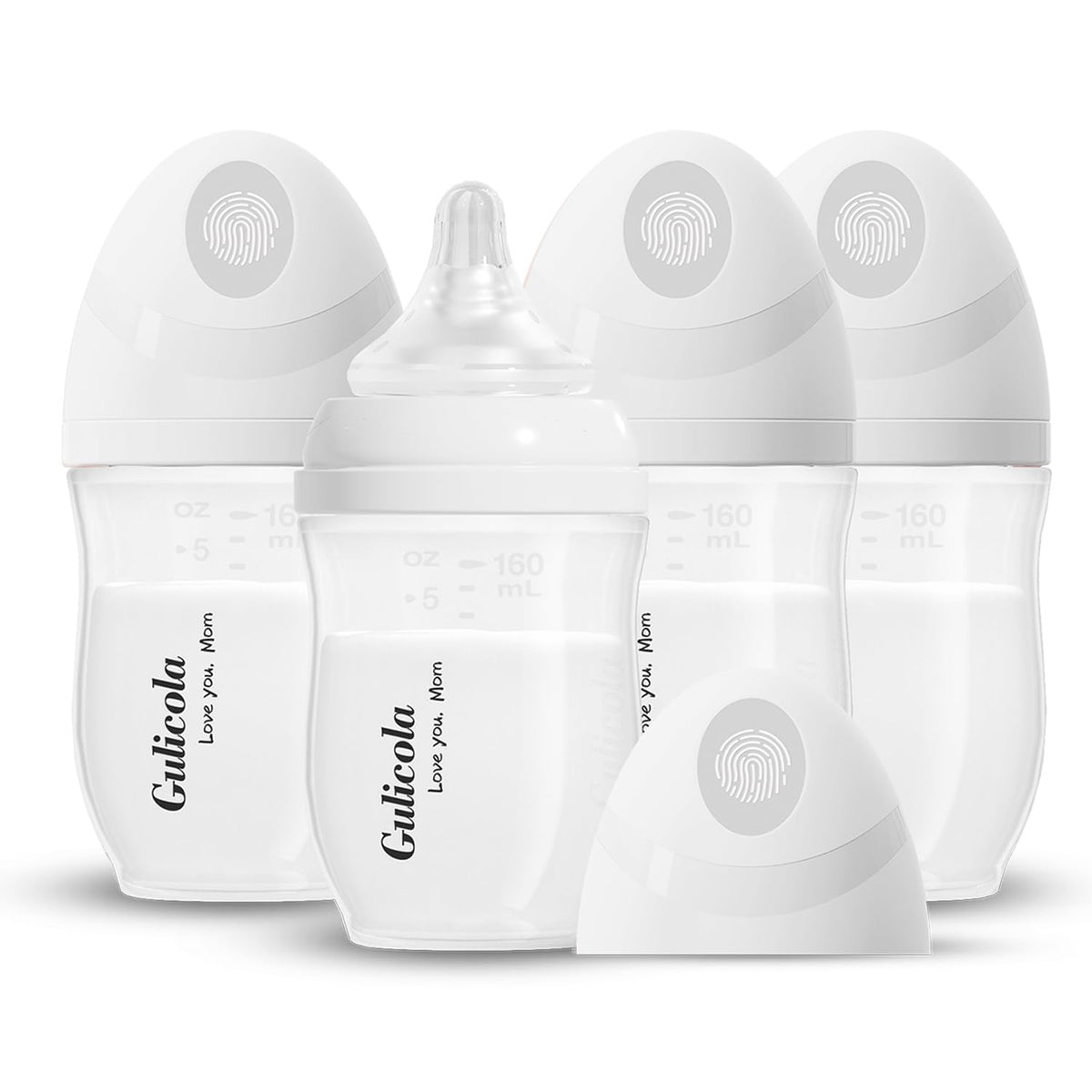 Gulicola PP (NOT Glass) Baby Breastfeeding Bottles, Medium Flow Nipples (M), 3 Months +, Wide Neck, White, 8 oz - 4 Pack