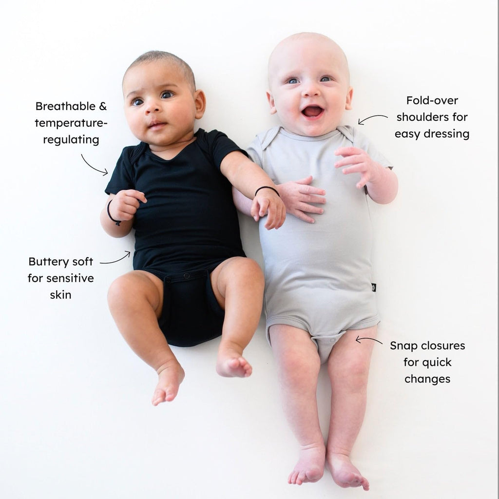 KYTE BABY Unisex Bodysuits, 2 - Pack Short Sleeve Baby Bodysuits, 97% Rayon Made from Bamboo, 3% Spandex (18-24 Months, Midnight+Storm)