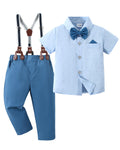 Boys Suit Boys Wedding Suit Blue Boy Dress Shirt with Bowtie/Suspender Pants Big Kid Gentleman Outfits 9-10 Years.