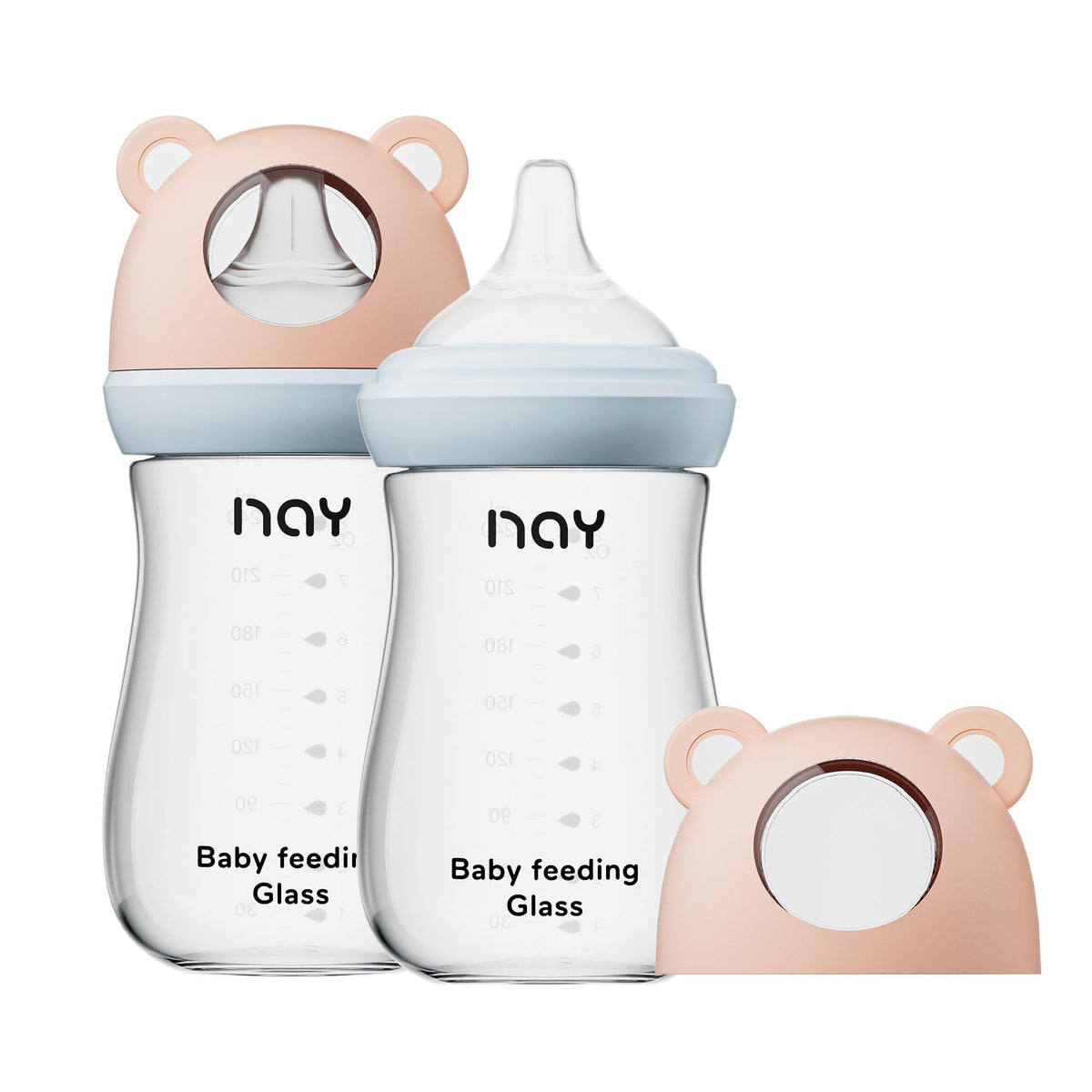 yanyoyo Natural Glass Baby Bottle for Breastfeeding Babies, 3oz Newborn Anti-Colic Baby Bottle with Slow Flow Nipples (SS), Clear, Wide Neck, 2 Pack, 0 Months+
