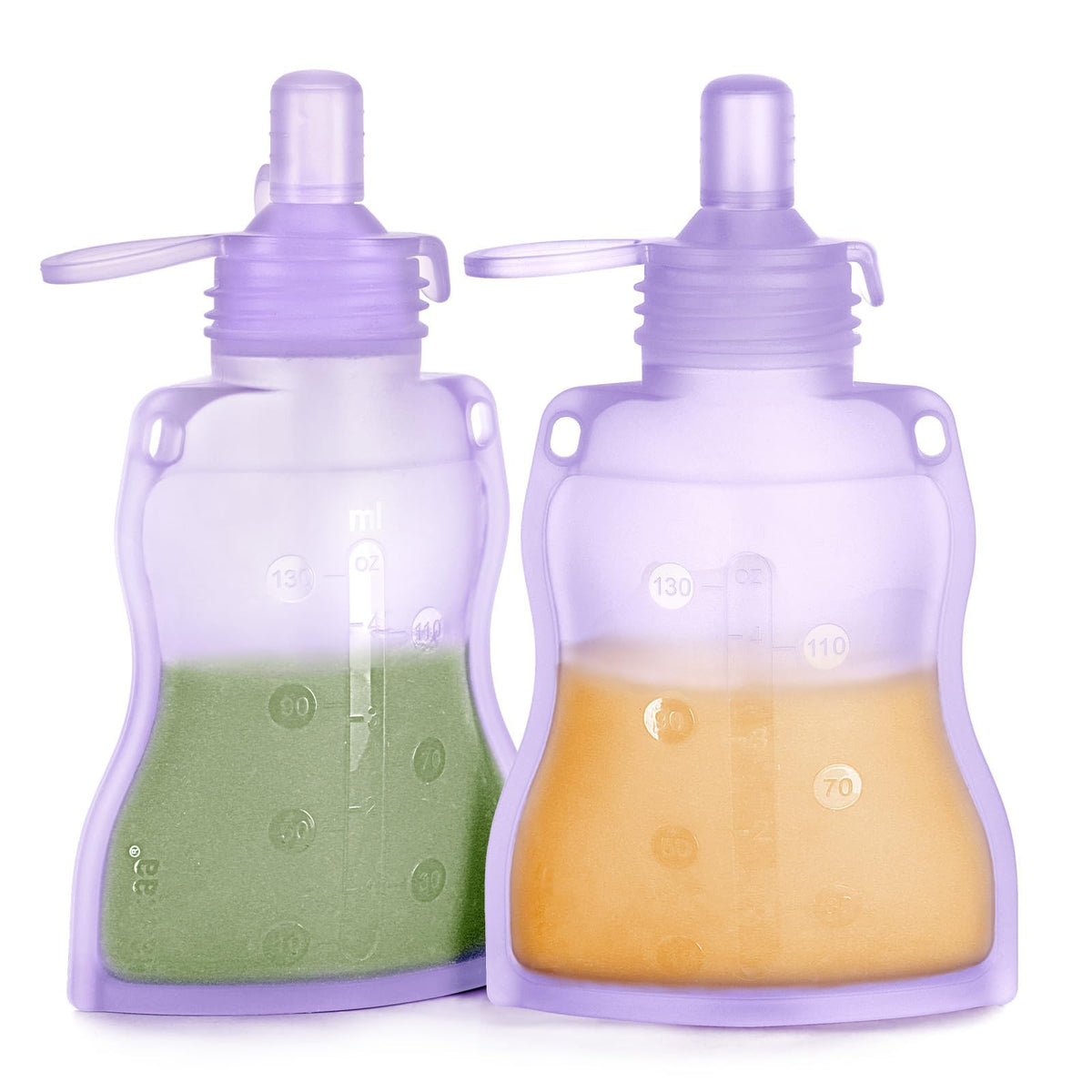 haakaa Refillable Silicone Baby Food Pouch, 4oz, 4PK, Lavender