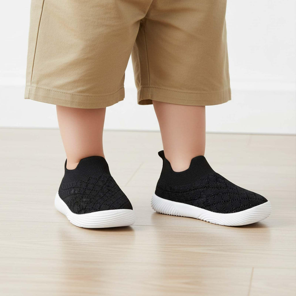 MORENDL Toddler Shoes Baby Walking Sock Shoes Non-Slip Breathable Boys & Girls Sneakers Infant Tennis Shoe Mesh Black 9-12Months