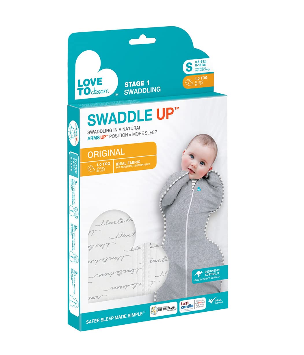 Love to Dream Swaddle UP, Baby Sleep Sack, Self-Soothing Swaddles for Newborns, Improves Sleep, Secure Fit Helps Calm Startle Reflex, New Born Essentials for Baby, 1.0 TOG, Small 5-8.5 lbs, Dreamer