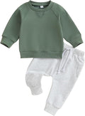 Toddler Baby Boy Clothes Solid Color Long Sleeve Crewneck Sweatshirt Top Casual Pants Set 2Pcs Fall Winter Outfits