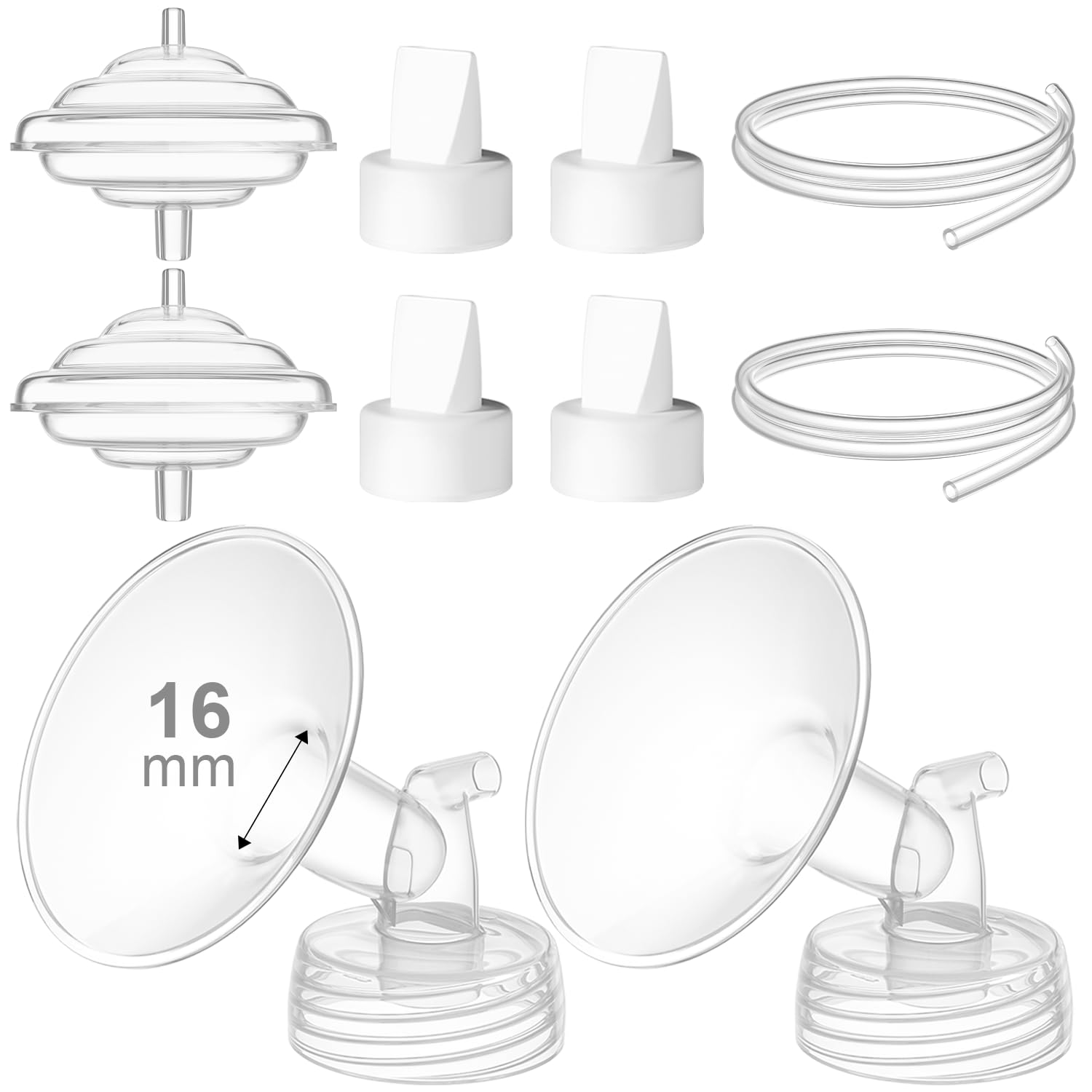 Gotocut Breast Pump Accessories Kit - 16mm Flange Set Compatible with Spectra S1/S2/Motif Luna, Includes Valves, Tubing & Backflow Protectors