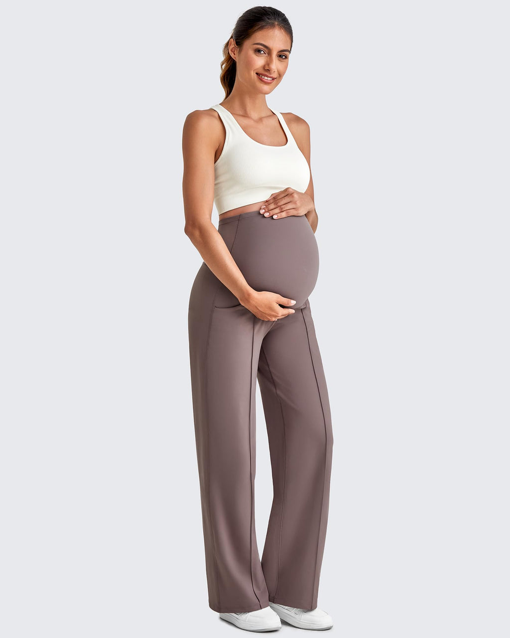 G4Free Maternity Lounge Pants Pregnancy Sweatpants for Work,Taupe,M,Regular