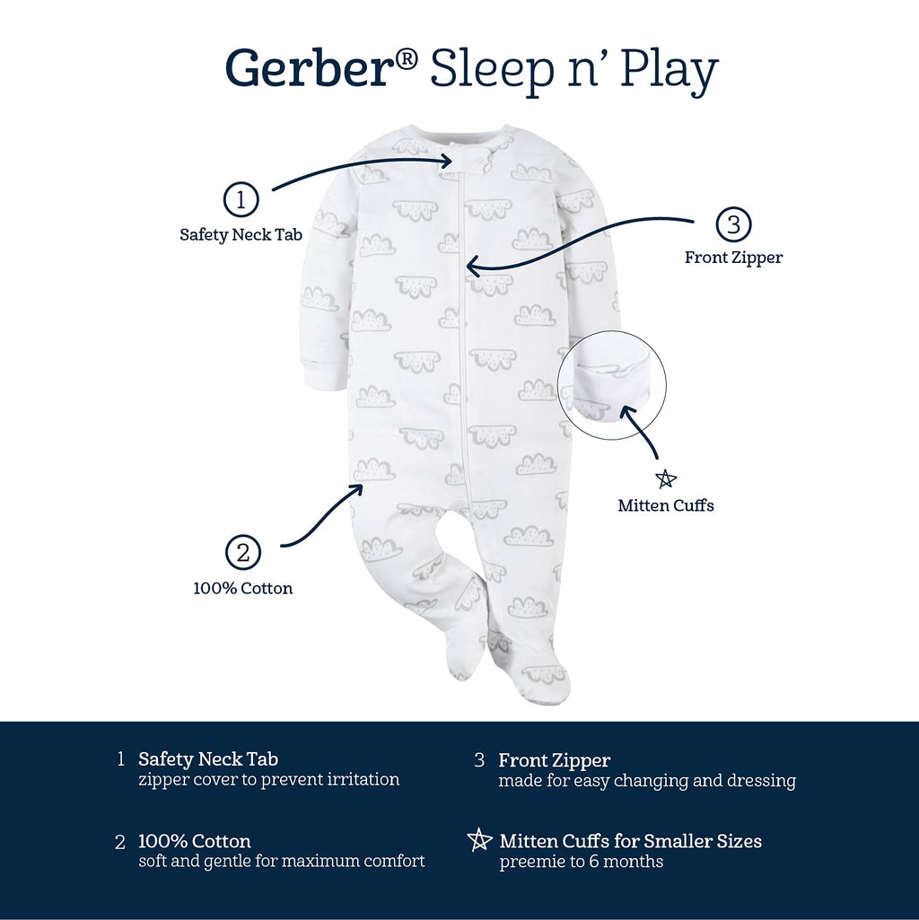 Gerber Baby Girls 4 Pack Sleep 'N Play Footie Castle 3-6 Months