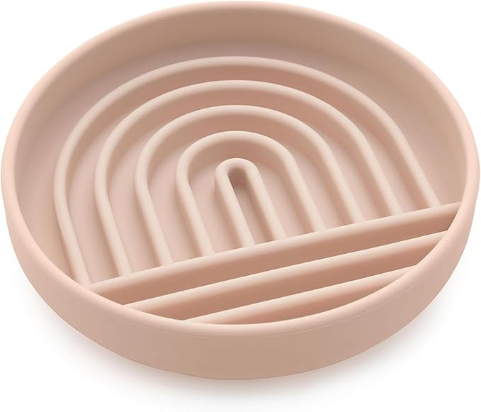 Should We Go? Slow Feeder for Dogs & Cats, The Slowdown Bowl Silicone Slow Eating Mealtime Solution with Modern Lick Mat Design, Reduces Gulping, Fits 1 Cup, 6” Across x 1.25” Tall, Small-Tan
