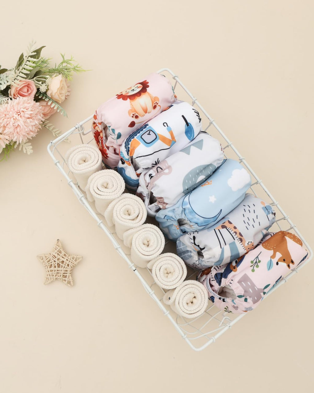 ALVA Baby Cloth Diaper Covers Adjustable Reusable Washable 6 pcs&12 Inserts