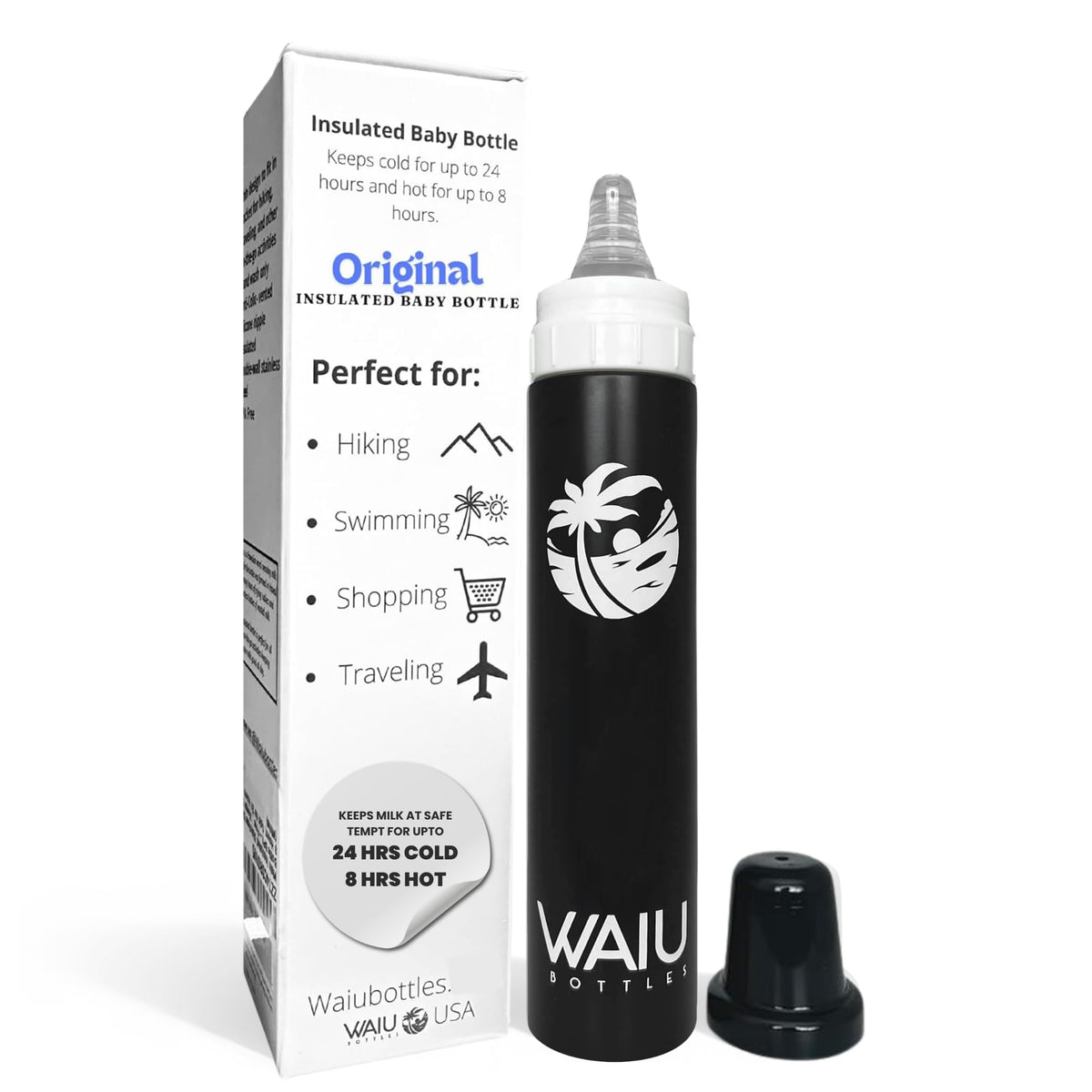 Waiu Insulated Stainless Steel Baby Bottle 4 oz – Keeps Drinks Cold 24 Hours, Hot 8 Hours – BPA-Free, Vacuum Insulated, Travel Baby Bottle (White)