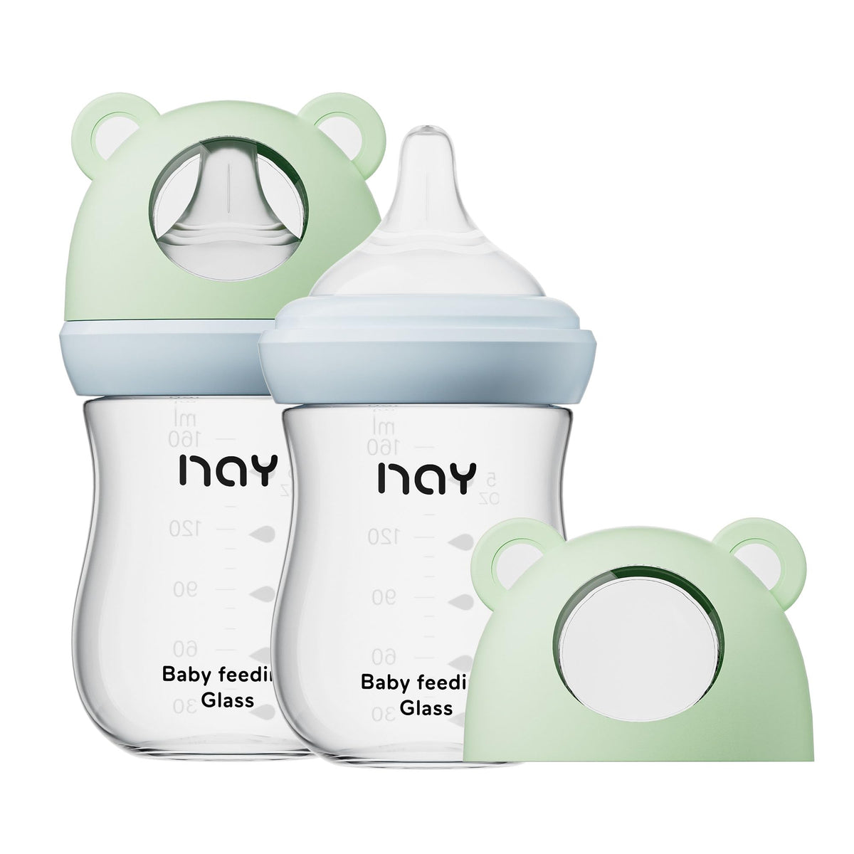 yanyoyo Natural Glass Baby Bottle for Breastfeeding Babies, 3oz Newborn Anti-Colic Baby Bottle with Slow Flow Nipples (SS), Clear, Wide Neck, 2 Pack, 0 Months+