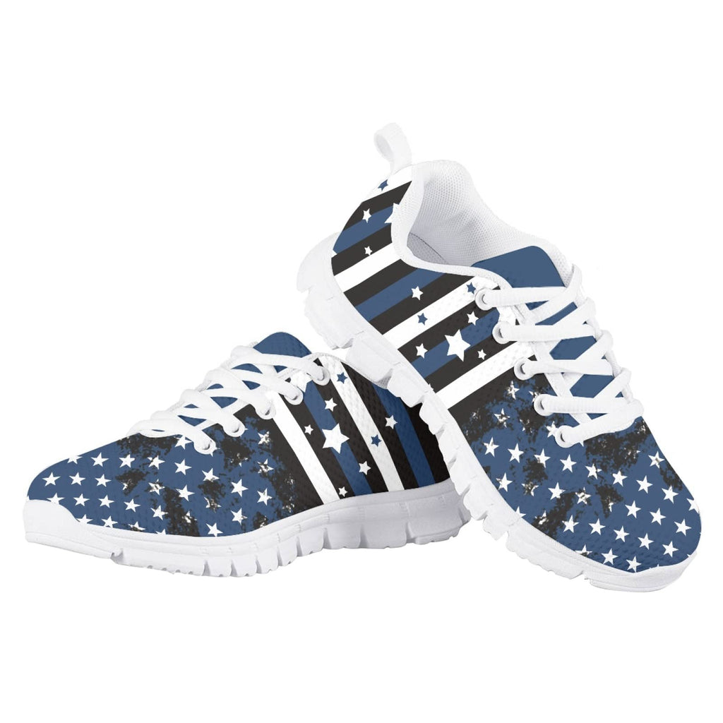 MARSVOVO Walking Shoes for Boy Girl Flexible Athletic Lightweight Breathable Girl Running Shoes Most Comfortable Classic Non Slip Play Travel Shoes Blue Black White Stars Striped Size 11.5 US
