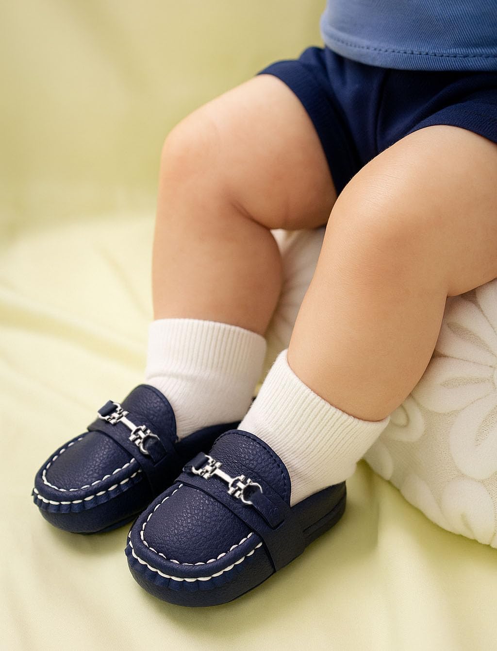 LONSOEN Infant Shoes Boys Loafers Baby Girls Crib Moccasins Classic Synthetic Leather Wedding Dress Shoes,BAY209 Deep Blue 0-6 Months