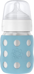 Lifefactory 8-Ounce Stainless-Steel Vacuum-Insulated Wide-Neck Baby Bottle with Stage 2 Nipple (3-6 Months) Denim, LS2211WDE4