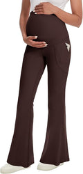 Fotociti Maternity Flare Leggings with Pockets, Women’s Soft Pregnancy Pants Over The Belly For Yoga Workout Active