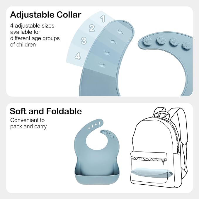 Silicone Bibs for Babies Toddler Set of 3, BPA Free, Soft Adjustable Waterproof Bibs for Feeding Essentials