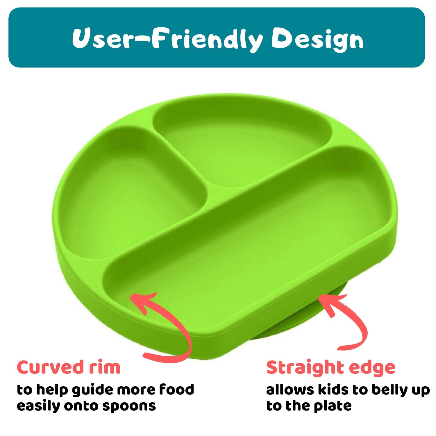 Silikong Suction Plate for Toddlers | BPA Free, 100% Food-Grade Silicone | Microwave, Dishwasher and Oven Safe | Stay Put Divided Baby Feeding Plates