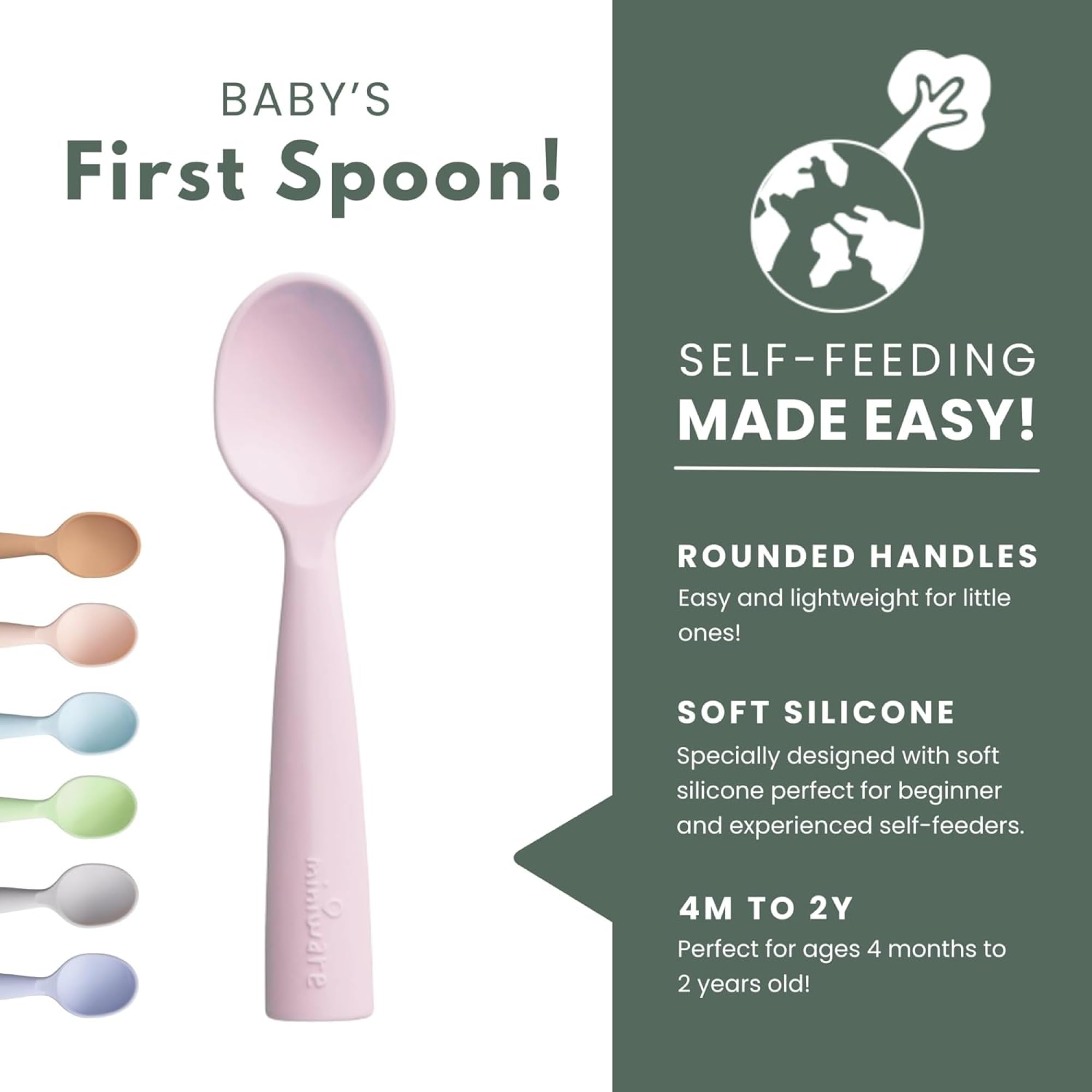 Miniware Sensory Starter Set with Sensory Baby Bowl, Baby Spoon, Roll & Lock Bib - Easy to Clean Baby Feeding Set to Promote Self-Feeding- Toddler Feeding Essentials - Raspberry
