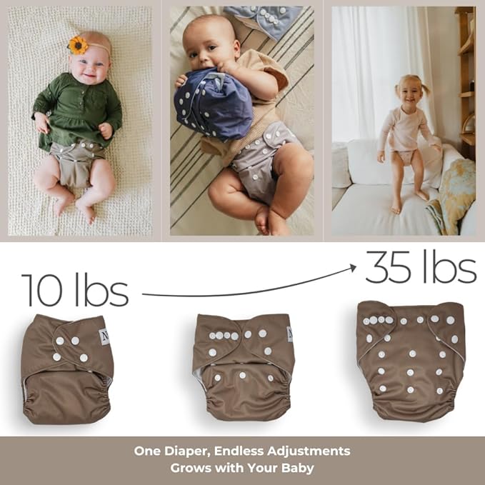 Nora's Nursery Cloth Diapers 7 Pack with 7 Inserts & 1 Wet Bag - Waterproof Cover, Washable, Reusable & One Size Adjustable Pocket Diapers for Newborns and Toddlers -Geared up