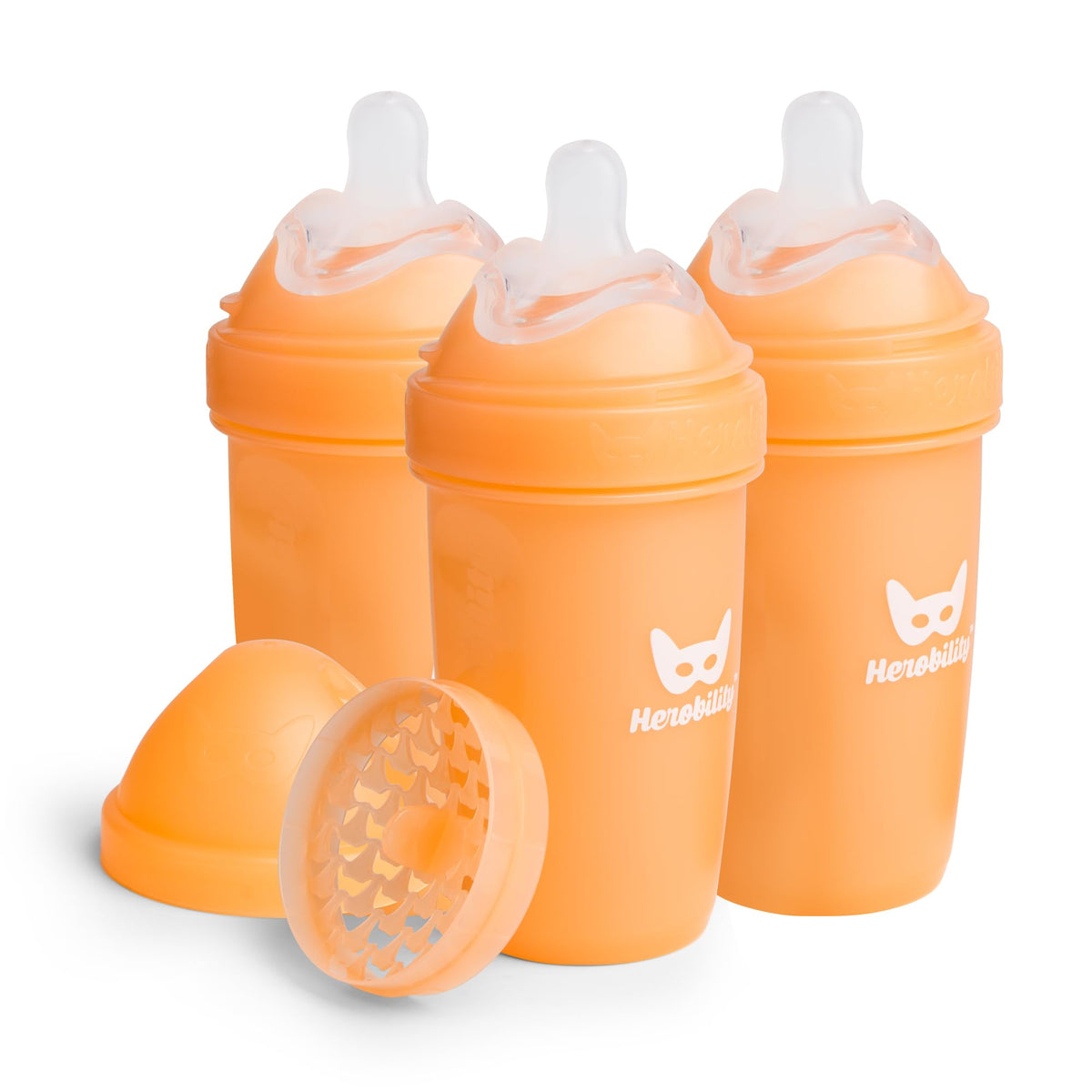 Herobility Anti-Colic Baby Bottles 8.5 fl oz/240ml - Pack of 4 Plastic Baby Bottles, Slow Flow Plastic Bottles, Breast-Shaped Teat for Breastfed Babies, – Multicolor - White, Gray, Iron Blue, Blue