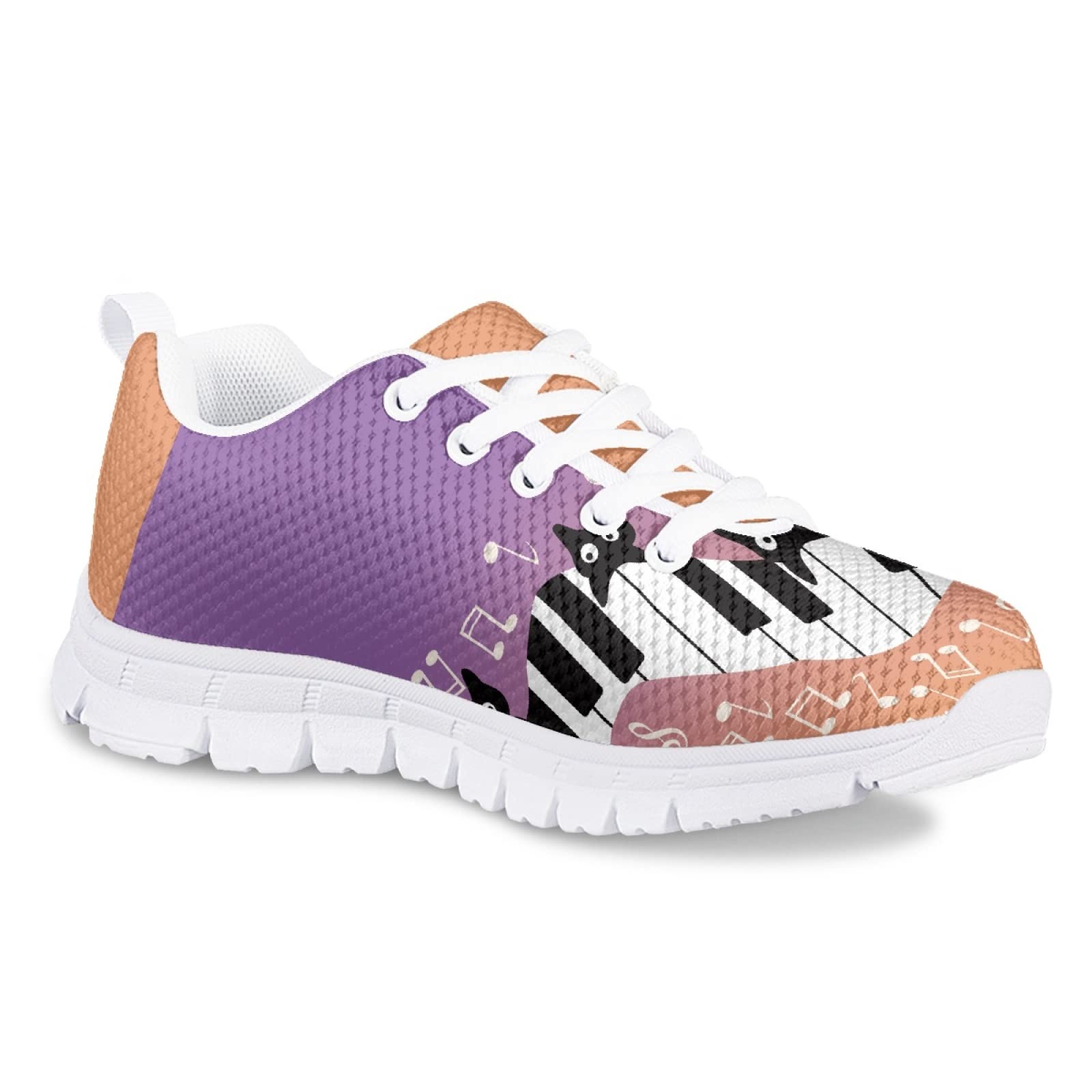 MARSVOVO Toddler Girl Slip On Sneakers Lightweight Breathable Athletic Slip On Girl Running Shoes Comfortable Sport First Shoes for Walking Boy Girl Cat Note Purple Orange Design Size 2 US