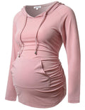 Women's Maternity Hoodie Sweatshirt Long Sleeves Maternity Tops Casual Clothes,Pink,Large