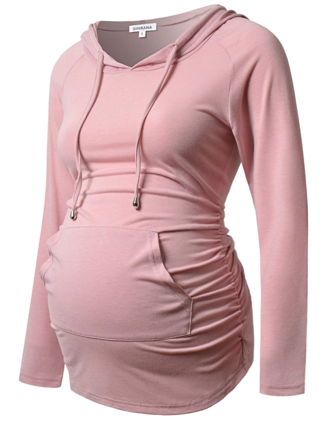 Women's Maternity Hoodie Sweatshirt Long Sleeves Maternity Tops Casual Clothes,Pink,Large