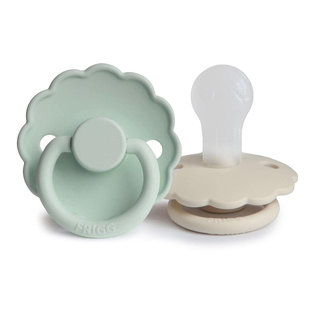 FRIGG Daisy SilkySoft Silicone Baby Pacifier | Made in Denmark | BPA-Free (Biscuit/Lily Pad, 0-6 Months)