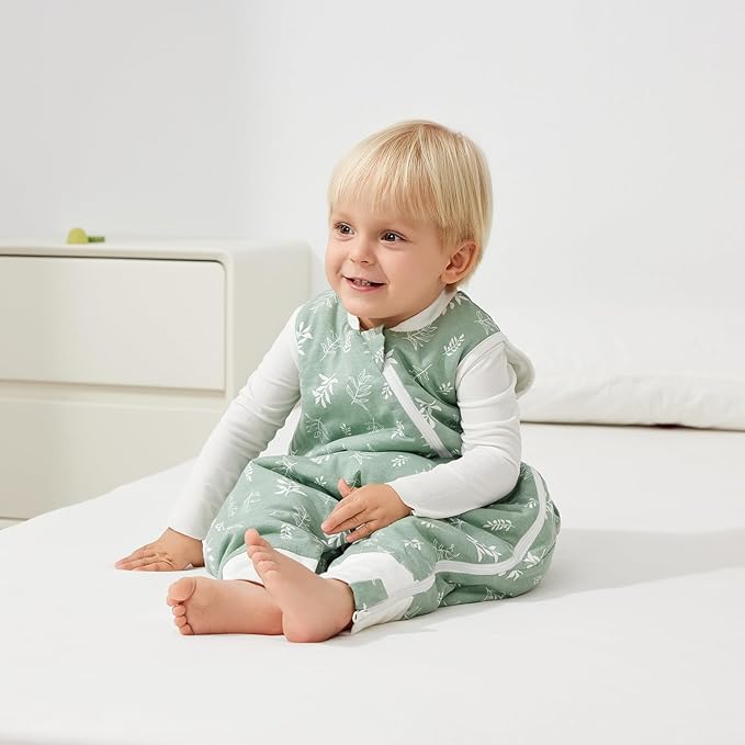 Duomiaomiao 1.5 TOG Toddler Sleep Sack 36-48 Months 100% Cotton Four Season Side Open Zipper Baby Sleep Sack with Feet, Breathable Toddler Wearable Blanket