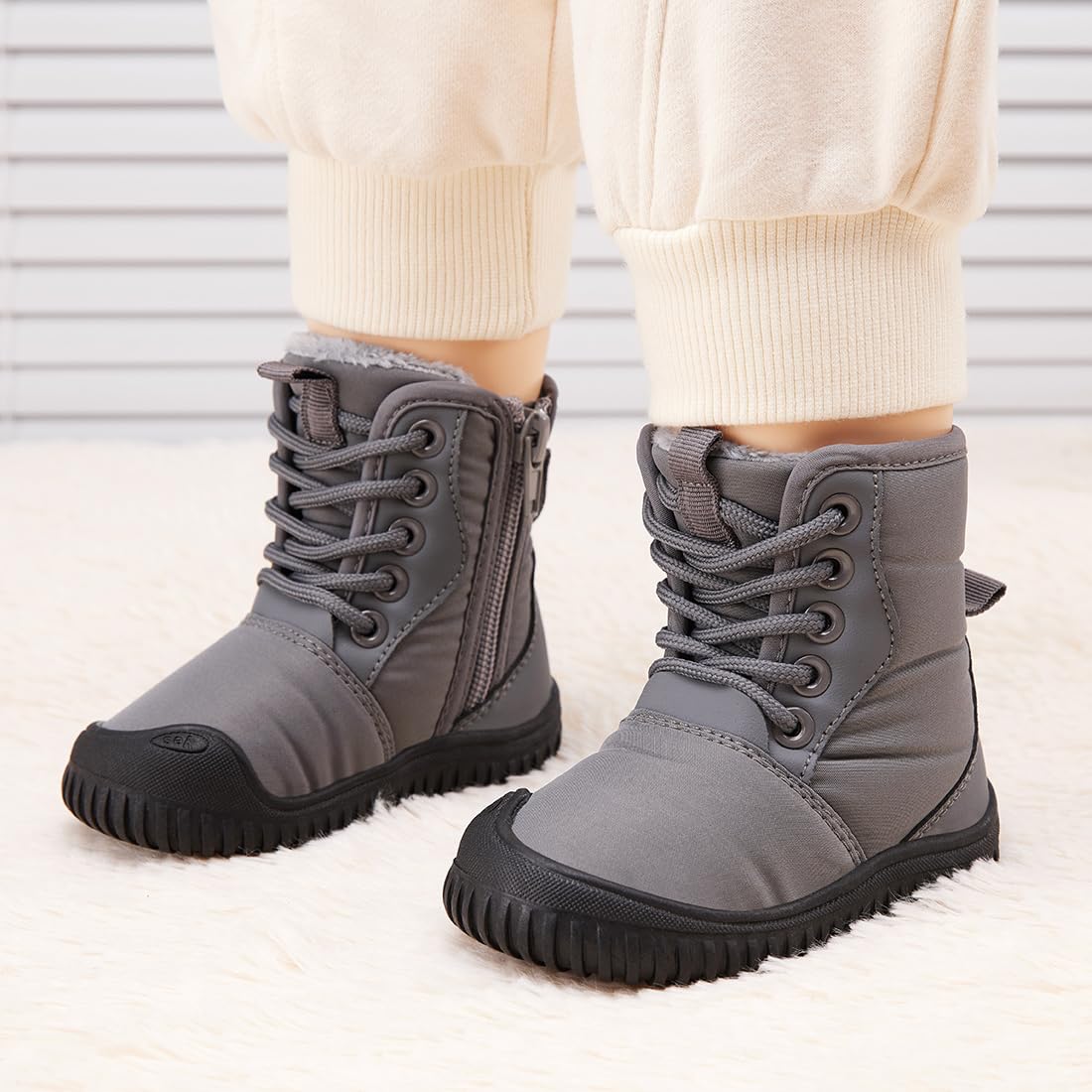 BMCiTYBM Baby Snow Winter Boots Boys Girls Shoes Warm Zipper Non Slip First Walking Infant 6 9 12 18 24 Months Grey Size 12-18 Months Toddler