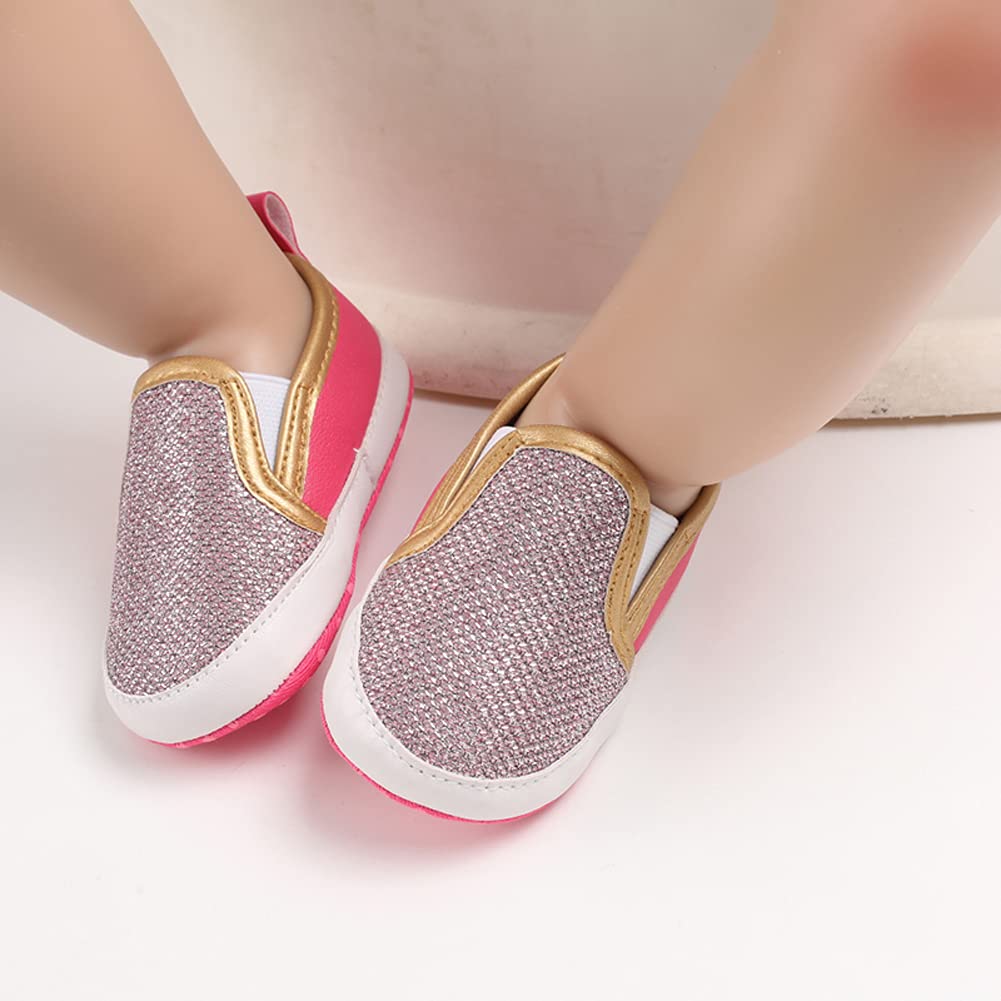 LONSOEN Baby Fashion Dress Loafer Infant Boys Girls First Walking Moccasin Crib Shoes,BAY218 Rose 6-12 Months