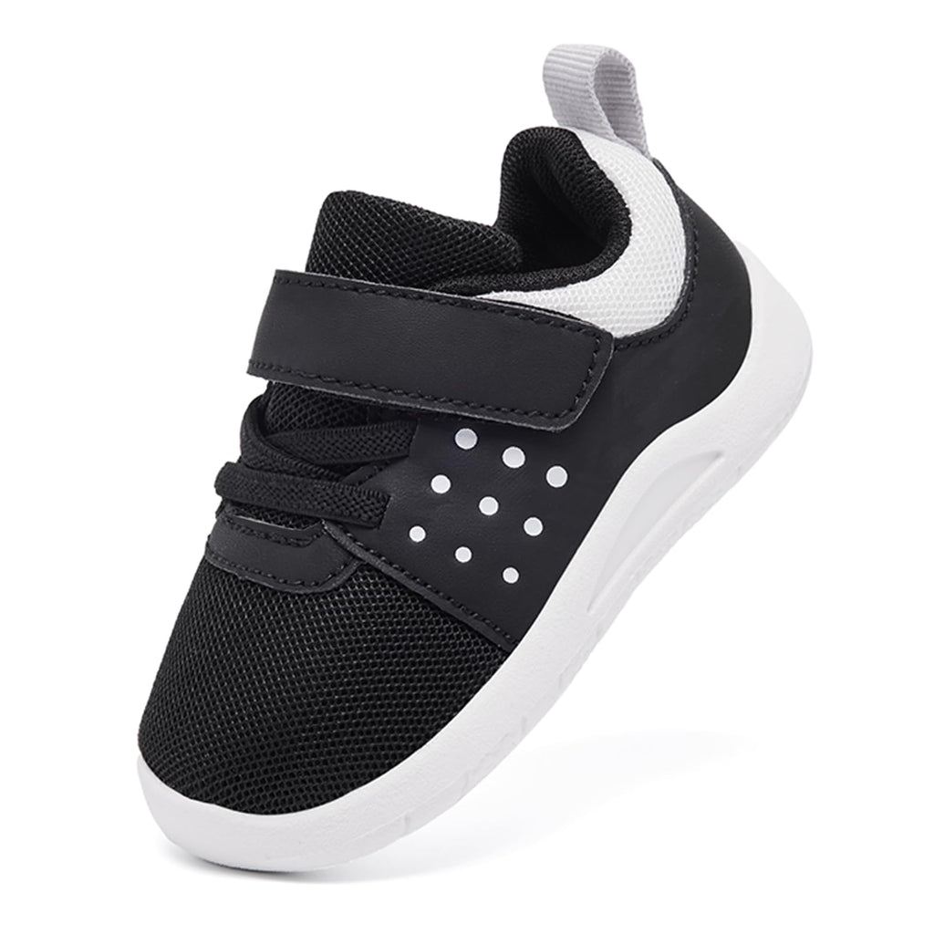 MORENDL Toddler Baby Shoes 0-4 Years Boy Girl Lightweight Breathable Non-Slip Sports Sneakers Running Walking Tennis Barefoot Shoes Black White Size 9