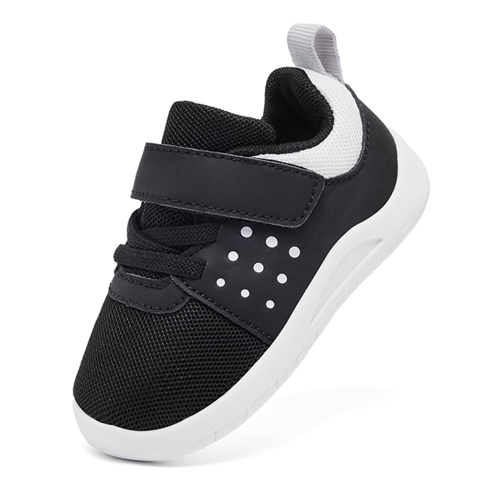 MORENDL Toddler Baby Shoes 0-4 Years Boy Girl Lightweight Breathable Non-Slip Sports Sneakers Running Walking Tennis Barefoot Shoes Black White Size 9