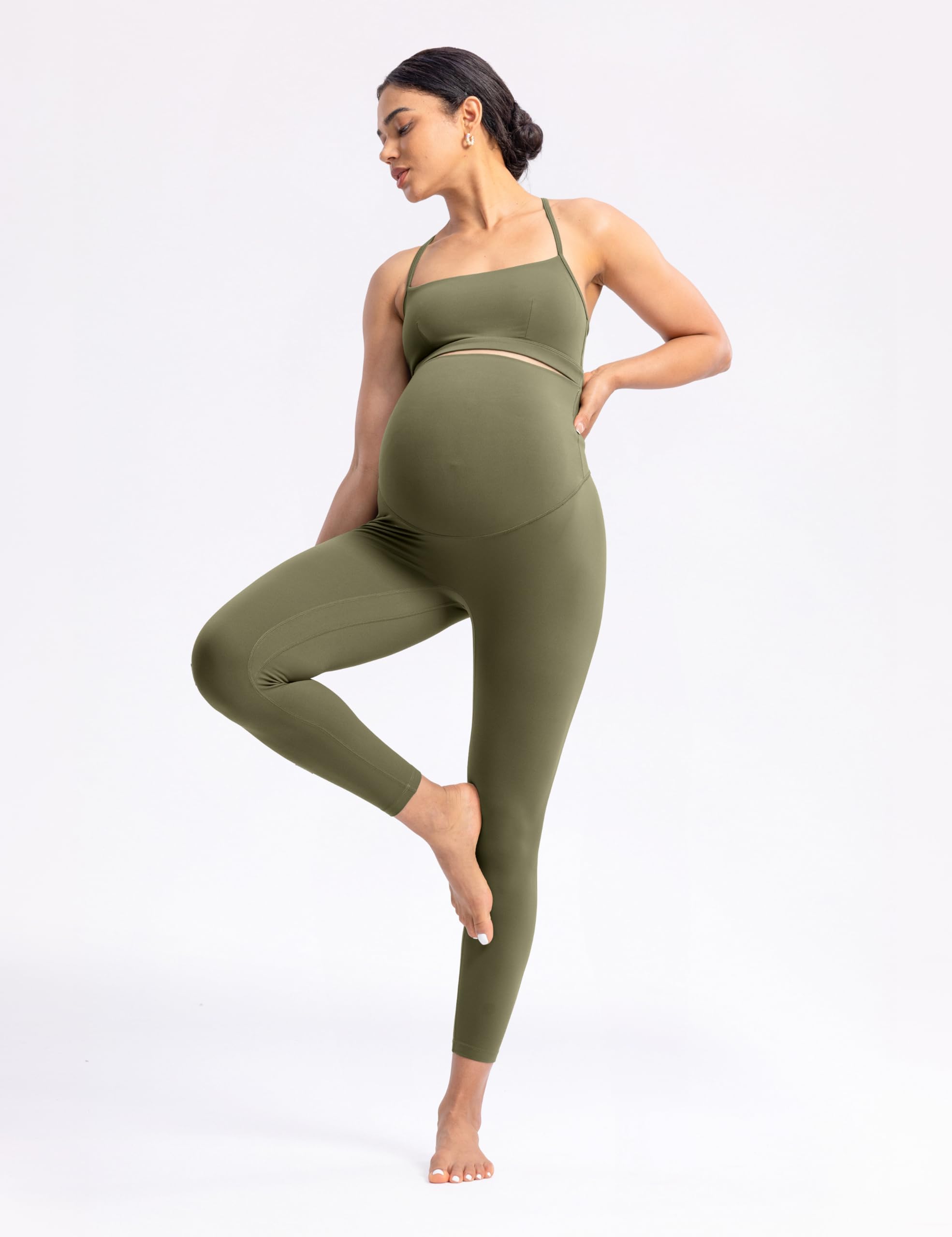POSHDIVAH Creamluxe Maternity Leggings 25" Olive Green X-Large