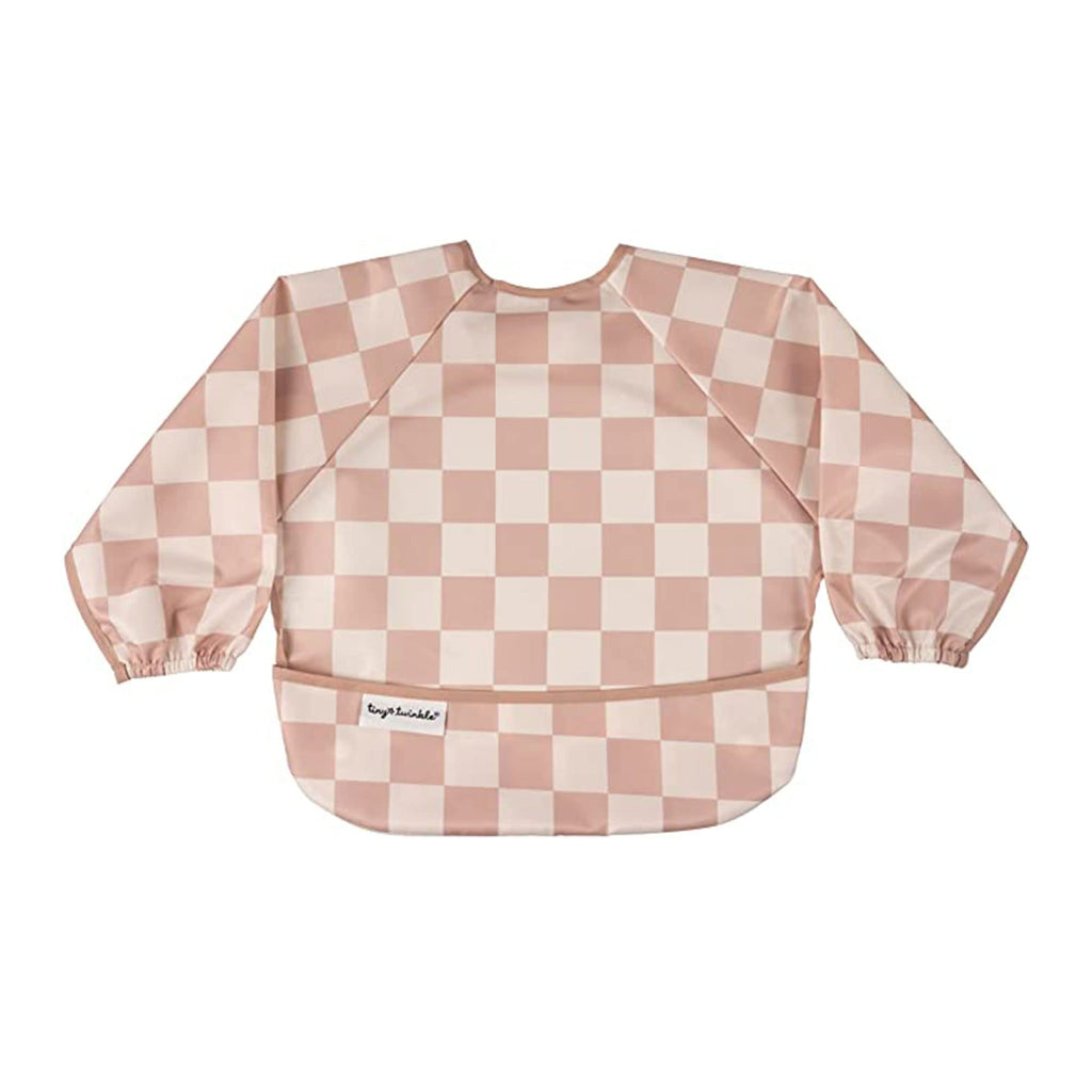 Tiny Twinkle Long Sleeve Bib for Babies & Toddlers | Waterproof Smock Bib for Eating | Machine Washable & Mess-Proof Feeding Essentials | Newborn Shower Gift (Checkers Brown, 6–24M)