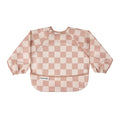 Tiny Twinkle Long Sleeve Bib for Babies & Toddlers | Waterproof Smock Bib for Eating | Machine Washable & Mess-Proof Feeding Essentials | Newborn Shower Gift (Checkers Brown, 6–24M)